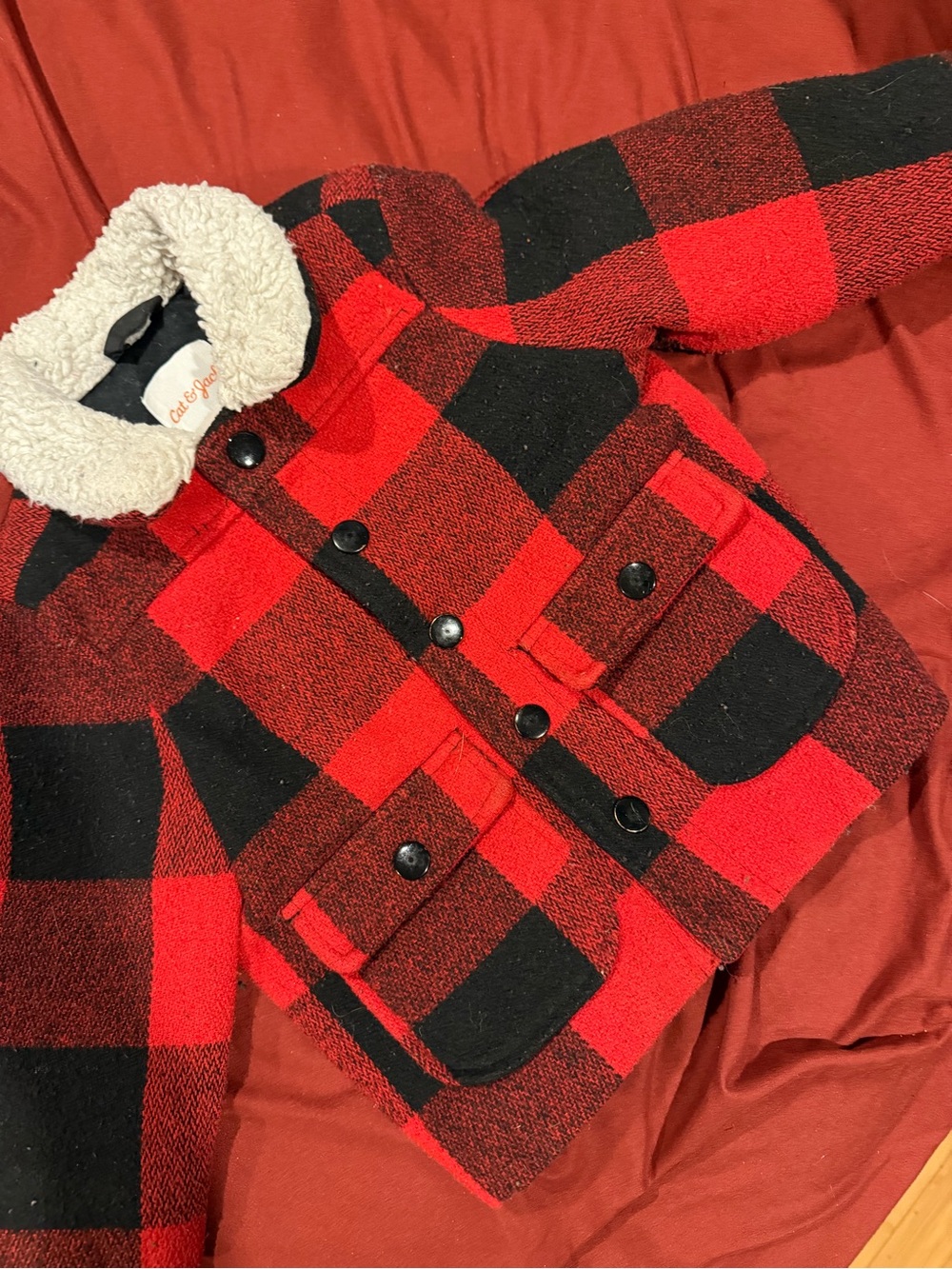 Cat & Jack Red and Black Buffalo Plaid Sherpa Collar Jacket
